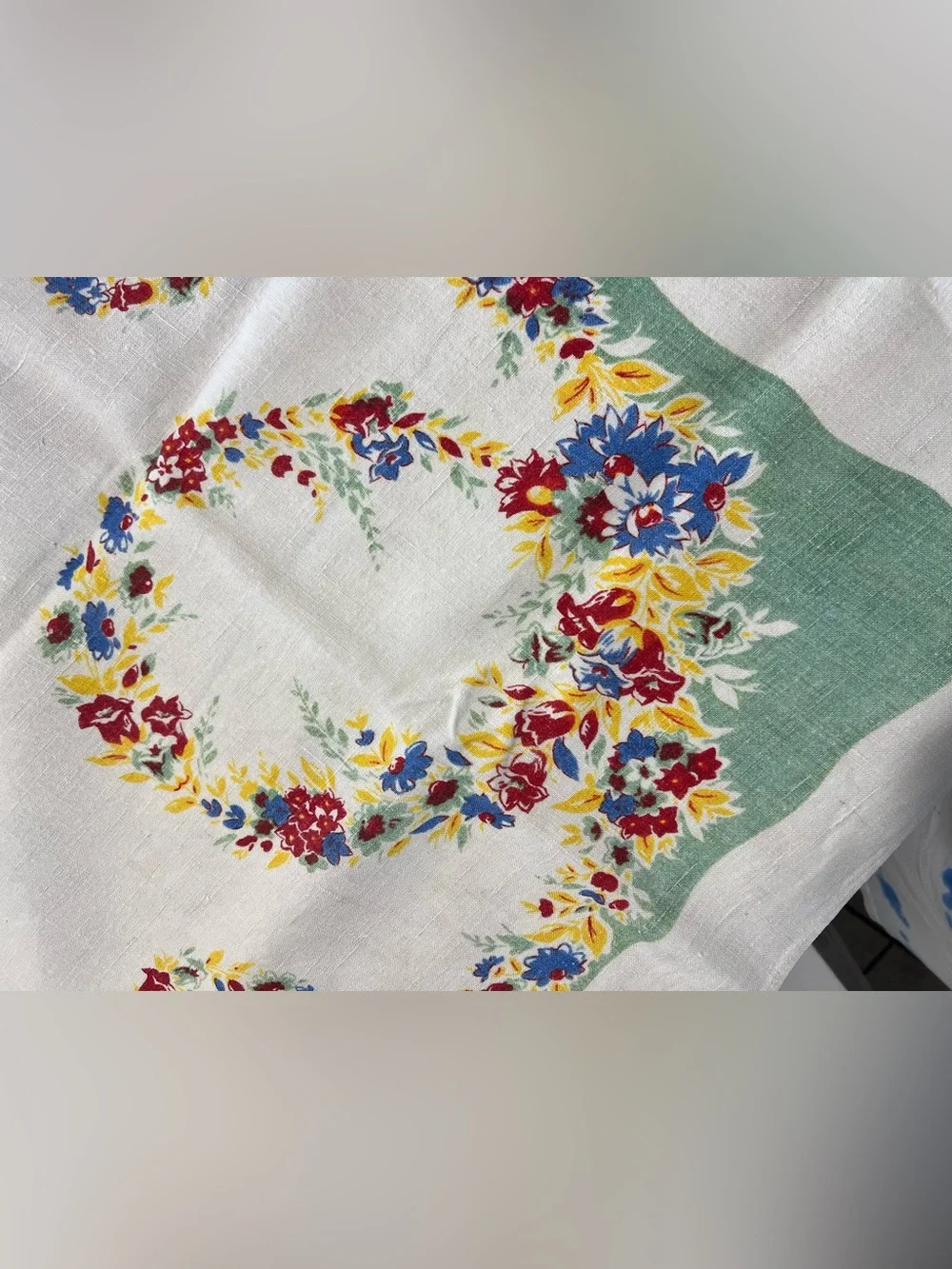 Vintage 1950's Floral Tablecloth 50X64 Heavy Linen-like Woven MCM Cottage/Farm